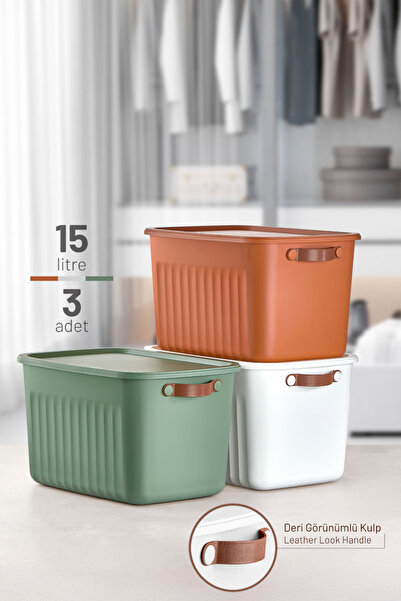 nouray 3 قطع 15 لتر صندوق منظم متعدد الأغراض للديكور مع غطاء، منظم داخل الخزا...