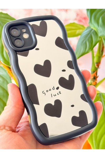 Fibaks iPhone 12 Case Mirrored Heart Pattern Soft Edge Camera Protection Silicone Cover