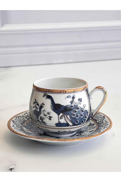 ROSSEV Türk Kahve Fincanı Tavus Kuşu 6 Kişilik 12 Parça