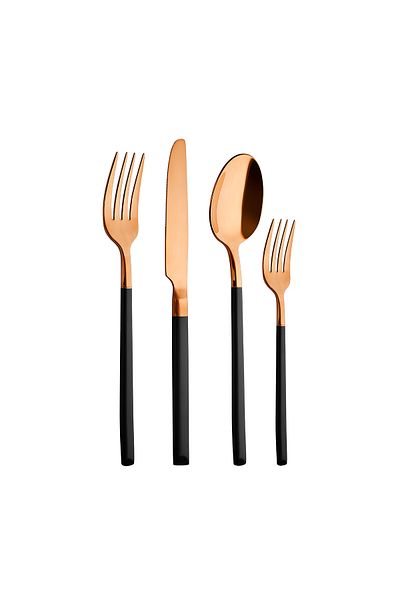 Aryıldız Soho Prestige Bronze 24 Pieces Black Fork Spoon Knife Set for 6 Persons