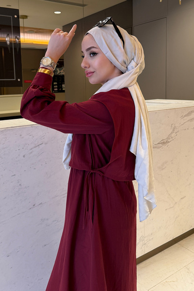 Tesettür Diyarı Kadın Tesettür Giyim Elbise Bolerolu-Bordo