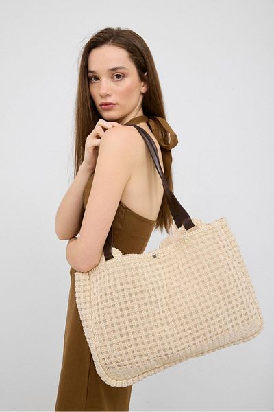 Shule Bags Κρέμα τσάντας ώμου Fabri Big Size Macrame
