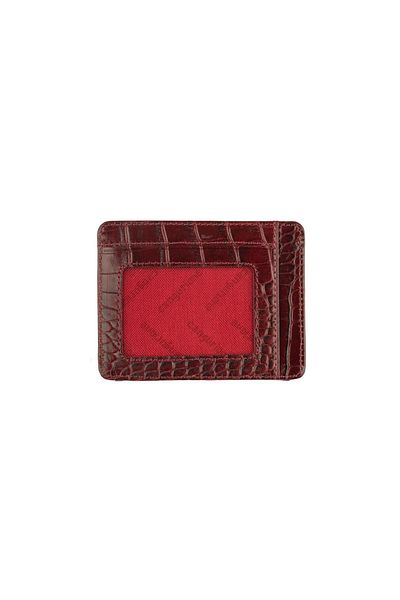 Deriderim Suport pentru carduri din piele naturală cu imprimare crocodil burgundy