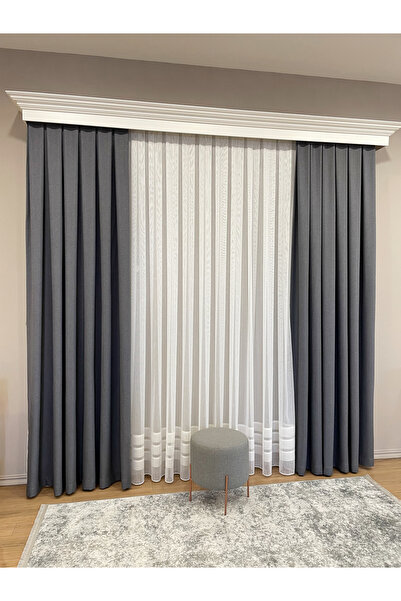 Brillant Gray Color - Linen Look 1/3 SIK Pleat Background Curtain