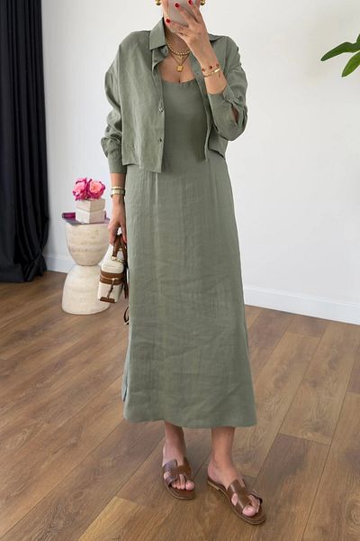 Suzi Çağla Green Color Hanger Dress Shirt Double Set 51153
