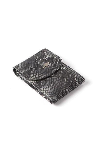 Cangurione Snake Printed Μαύρο Γνήσιο Δερμάτινο Κλείσιμο Μικρή θήκη για κάρτα - Αφαιρούμενη διαφανής θήκη για κάρτα