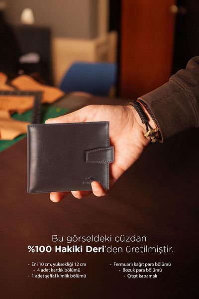 Cangurione Мъжки портфейл от естествена кожа с джоб за монети и лична карта и цип