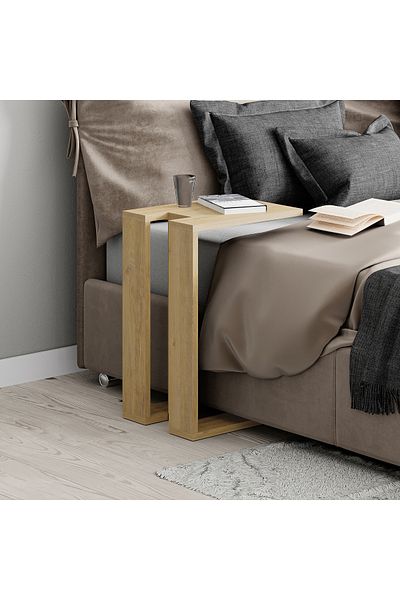 Mourah Home Muju Modern C Shape Table Oak Grey Multipurpose H 57cm