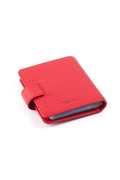 Cangurione Red Genuine Leather Small Card Holder Wallet with Snap Closure Card Holder and ID Compartment