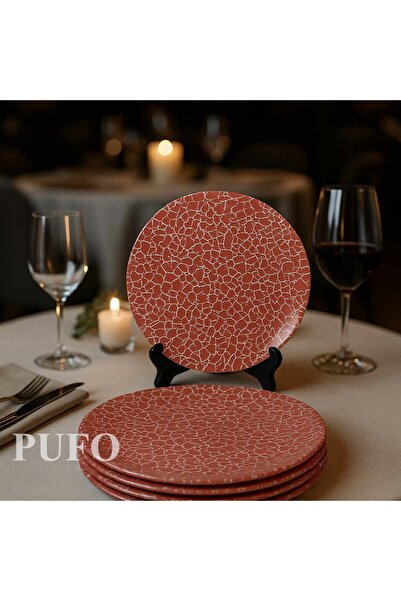 PUFO Set of 6 elegant glass plates Pufo Ellegant Red for serving appetizers, desserts, 28 cm, red