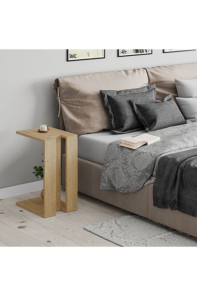 Mourah Home Muju Modern C Shape Table Oak Grey Multipurpose H 57cm