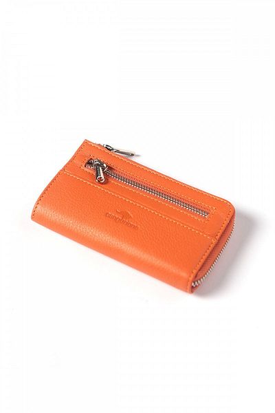 Cangurione Orange Key Ring Zipper Closure Genuine Leather Small Wallet