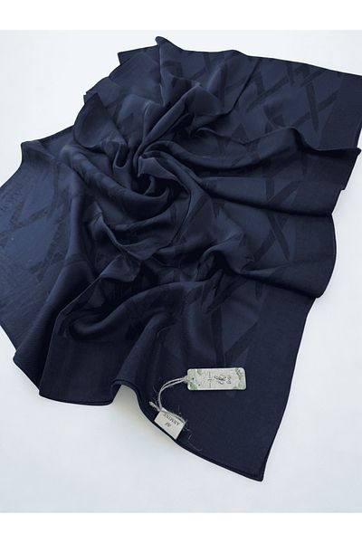 Armine Lyocell Silk Shawl 1002-1 Geometric Pattern Navy Blue-112-18
