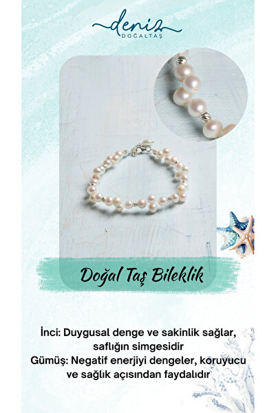 Deniz Doğal Taş Elegant Bracelet with Certified Pearl and Silver Accessory
