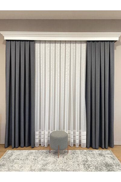 Brillant Gray Color - Linen Look 1/3 SIK Pleat Background Curtain