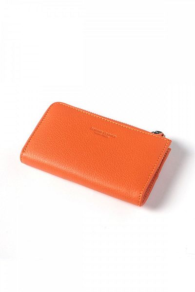 Cangurione Orange Key Ring Zipper Closure Genuine Leather Small Wallet