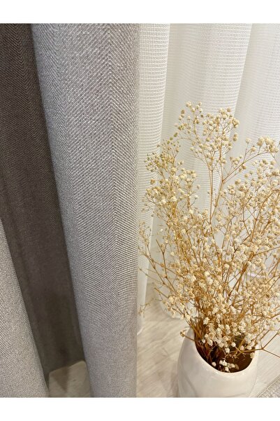 Brillant Taş Rengi - Keten Görünümlü 1/3 SIK Pile Fon Perde