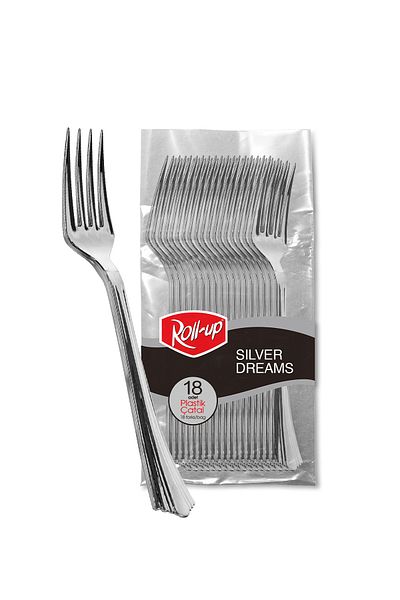 Roll-Up Metal Look Plastic Fork 18Pcs
