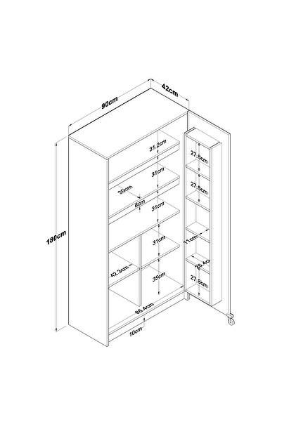 Rani Mobilya Rani JE103 Çok Amaçlı Dolap Tekerlekli İki Kapaklı Kiler Erzak Mutfak Dolabı Beyaz