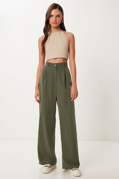 Lovelyİstanbul Khaki Colored Flowing Ayrobin Palazzo Trousers - Lrv0020