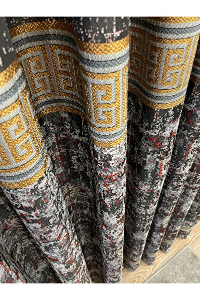 Brillant Siyah Kiremit Renk Desen 1/3 SIK PİLE Jakar Dokuma Fon Perde