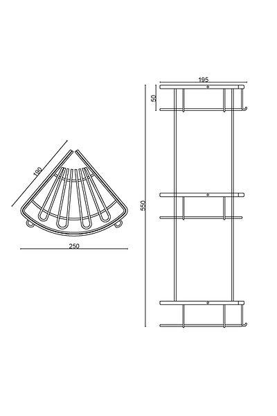 ÇELİK BANYO حامل شامبو Zirve Triple مقاس 19x19 سم 304 مقاوم للصدأ