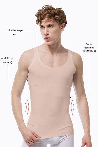 Malabadi Men's Skin Color 2 Pack Belly Tightening Firming Non-Marking Modal Invisible Corset Undershirt 2m042