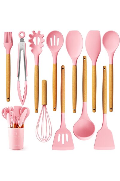 Primo Plus مجموعة أواني طهي سيليكون غير لاصقة مكونة من 11 قطعة بمقبض خشبي