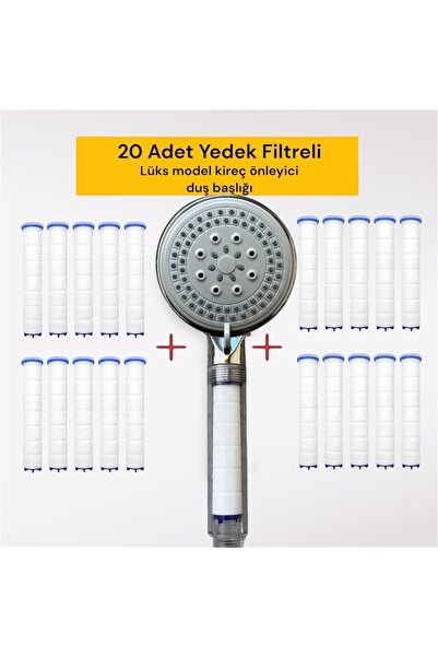 TRUVA Kireç önleyici su tasarruflu duş başlığı lüks model (20 Adet yedek filt...