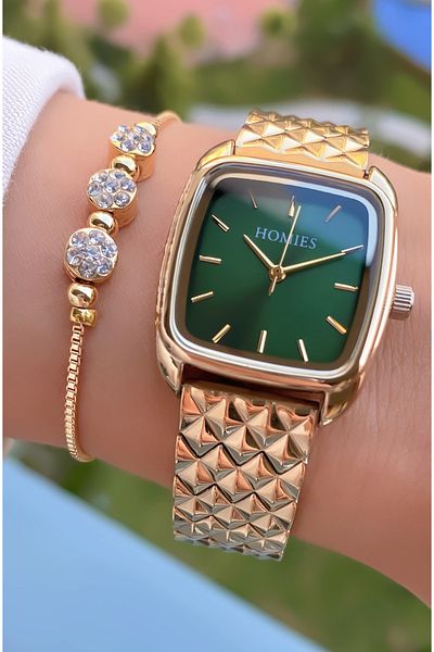 Homies Brand Gold Color Waterproof Women's Wristwatch - Bracelet