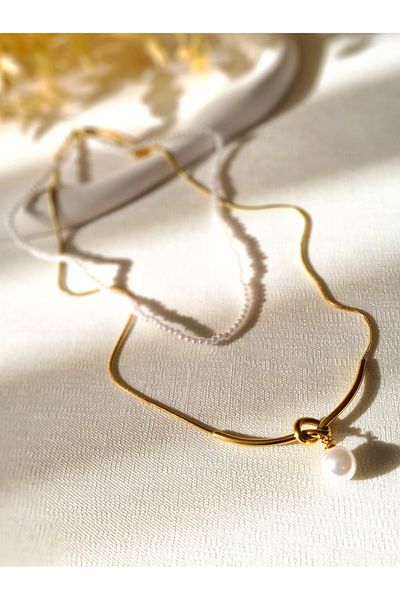 Mirage Design Gold Detailed Steel Necklace 14