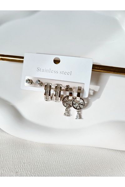 Mirage Design Silver Detailed Steel Earrings 04