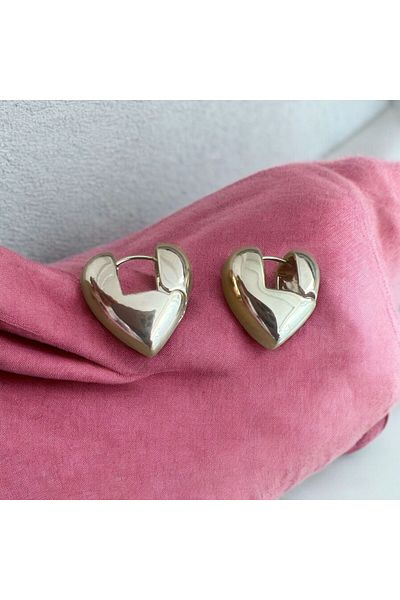 demirosa Gold Color Thick Heart Model Women's Earrings