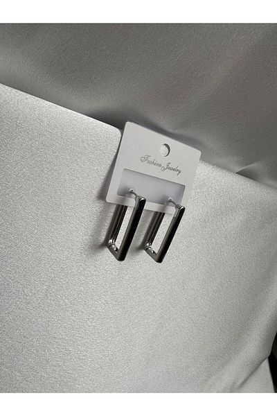 demirosa Silver Color Rectangle Hoop Earrings - Modern Design”