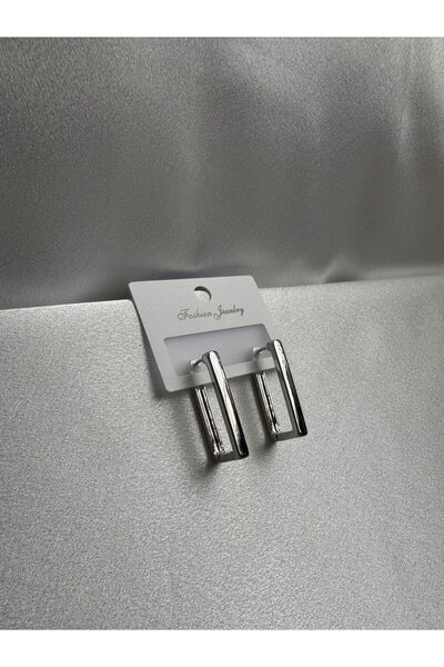 demirosa Gümüş Renk Dikdörtgen Halka Küpe - Modern Tasarım”