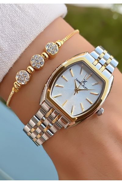 Daniel Klein Yellow Silver Colored Women's Wristwatch and Bracelet Gift