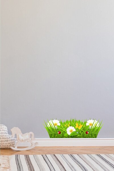 Genel Markalar Çimen, Papatya, Kelebek Ve Uğur Böceği Desenli Çocuk Odası Cam...