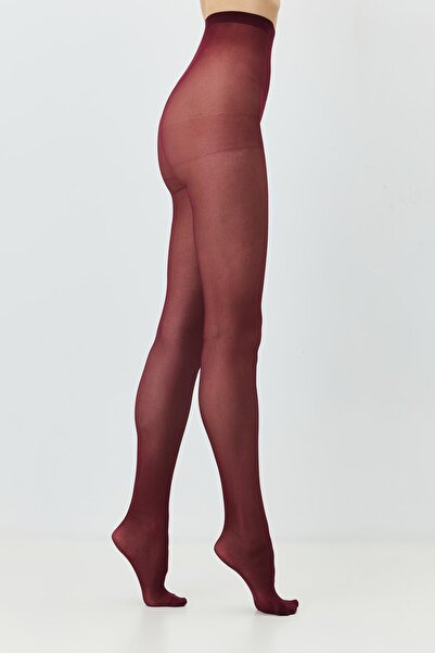 C&City Thin Plus Size 40 Opaque 2-Piece Pantyhose Burgundy/Black