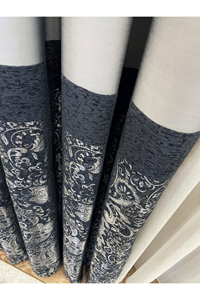 Brillant Gri Antrasit Renk Şal Desen 1/3 SIK PİLE Jakar Dokuma Fon Perde