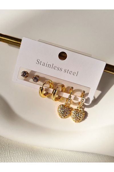 Mirage Design Gold Detailed Steel Earrings 03