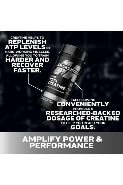 MUSCLETECH Creatine Monohydrate Pills Platinum 100% Pure Formula Muscle Builder & Recovery Support, 100 Capsule