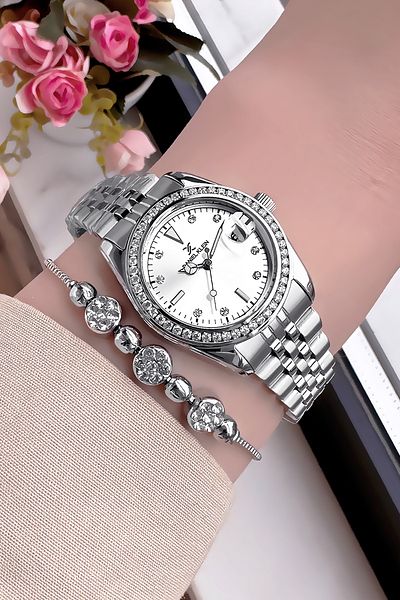 Daniel Klein 3 Atm Waterproof Silver Women's Wristwatch - Steel Cord and Bracelet Gift DKBY2013C3
