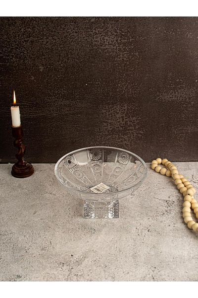TOHFAT-AL MAIDAH Plain square engraved glass plate, medium size, with base