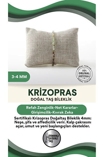 OSMANLI DEĞERLİ TAŞ Sertifikalı Krizopras Doğaltaş Bileklik 4 Mm, B982