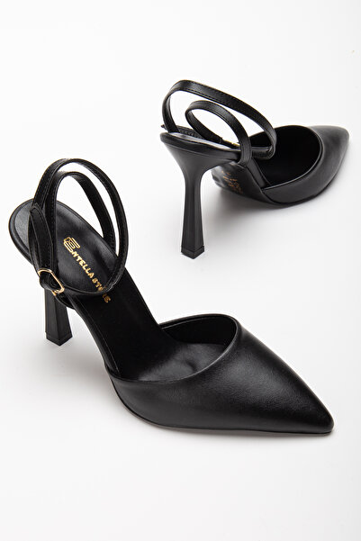 Entella Store Kadın Siyah CİLT Bantlı Topuklu Ayakkabı