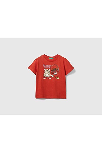 United Colors of Benetton Boy's Red Monsters Printed Crew Neck T-Shirt