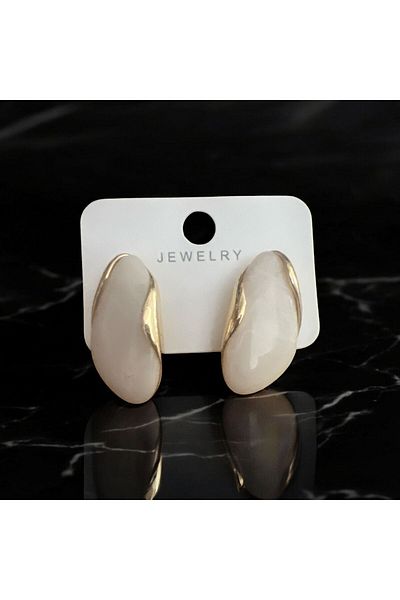 demirosa Cream Stone Gold Color Modern Design Earrings”