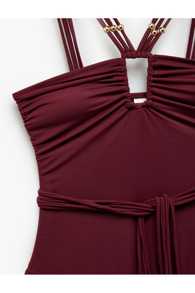 Koton Accessory Belted Tasseled Asymmetrical Thin Strap Swimsuit