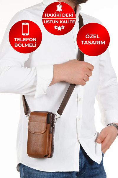 CERFF LEATHER CLUP Комплект телефон и държач за карти от естествена кожа през рамо и врата