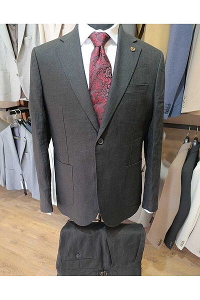 Ted Davıd Black Raw Linen Suit